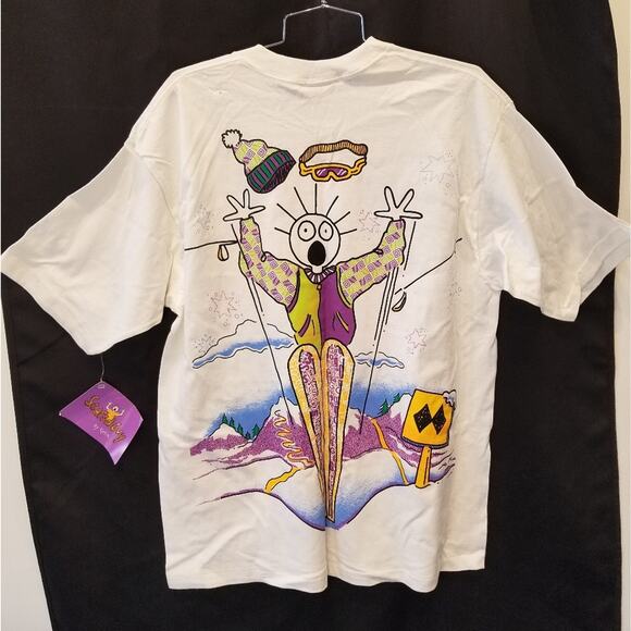 Vintage 90's New Single Stitch Graphic Tee Scared Guy Ski Tahoe T-Shirt Size XXL - Picture 1 of 15